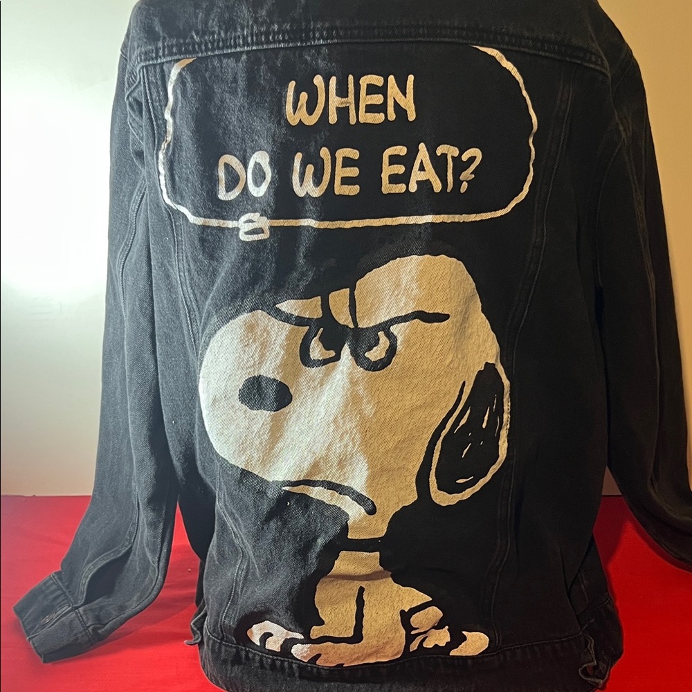 Peanuts Black Denim Jacket with Snoopy Design